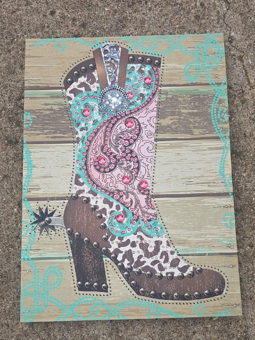 Embellished Cowboy Boot Wall Art - Pink & Turquoise
